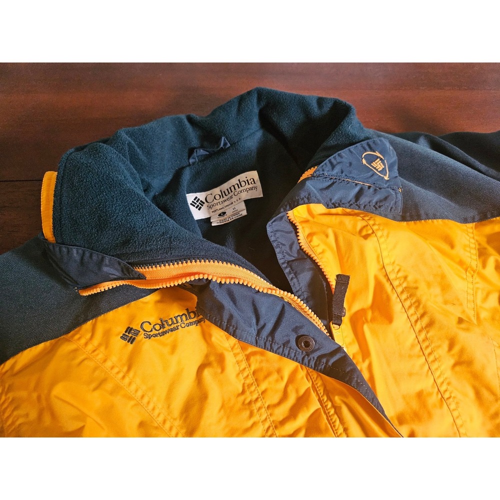 Columbia Jacket Womens Large Yellow Navy Blue Fleece Lined Full Zip Outdoor